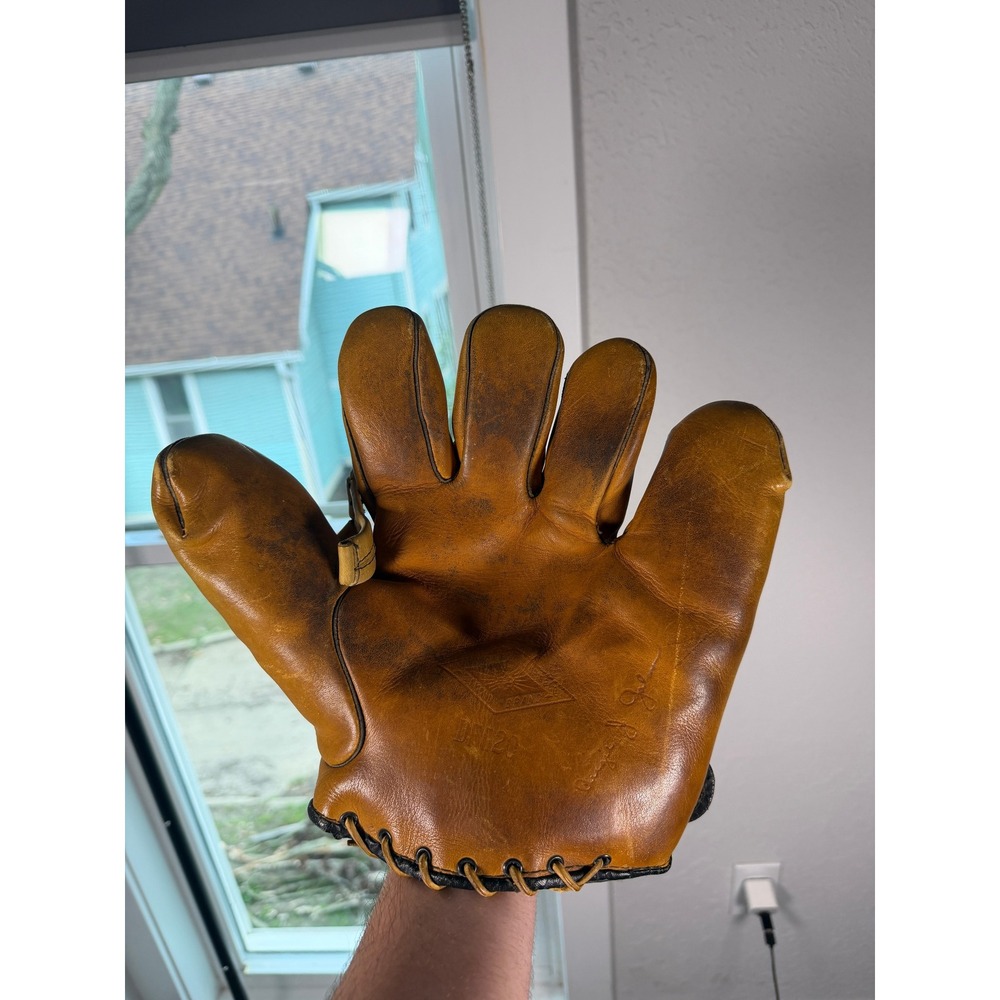 Vintage Diamond Brand DW20 Leather Baseball Glove Split Finger Tan RHT